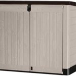 Keter Store It Out Pro Outdoor Garden Furniture Storage Shed Beige with Brown Lid Fade Free All Weather Resistant Safe and Secure Zero Maintenance 5 year Warranty