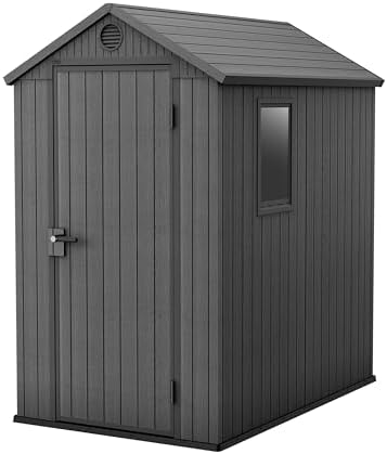 41fXUgThfQL._AC_.jpg Keter Darwin Outdoor Apex Single Door Garden Storage Shed 6 x 4ft Grey Wood Look and Feel | Fade Free | All Weather Resistant | Safe and Secure | Zero Maintenance | 15 year Warranty - Image 1