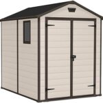 Keter Manor Outdoor Apex Double Door Garden Storage Shed 6 x 8ft Beige Brown Wood effect | Fade Free | All Weather Resistant | Safe and Secure | Zero Maintenance | 15 year Warranty